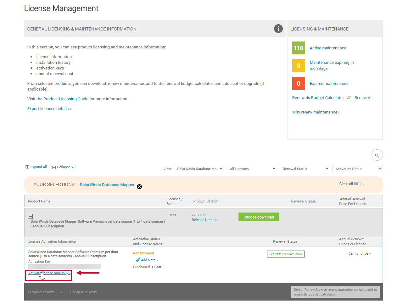 SolarWinds License Management Activate license manually SolarWinds License Management Activate license manually