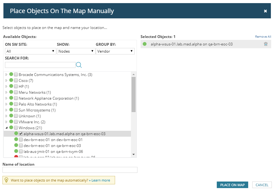 SolarWinds Site maps