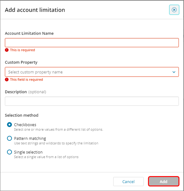 Step 3 - Enter limitation details and click Add