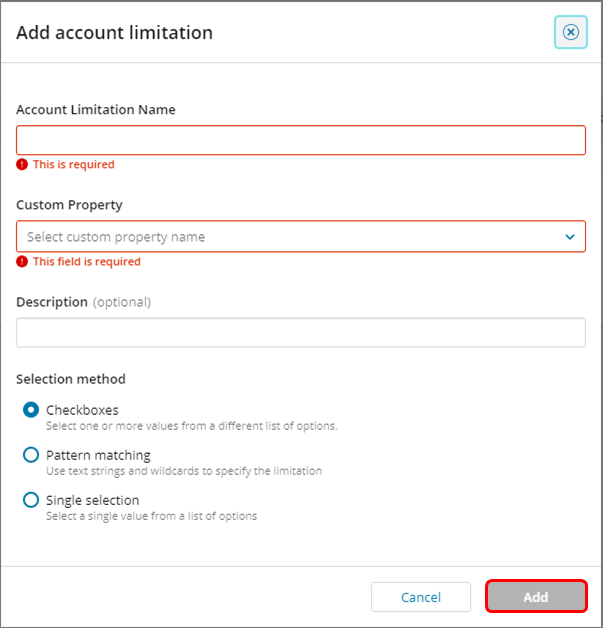 Step 3 - Enter limitation details and click Add Step 3 - Enter limitation details and click Add