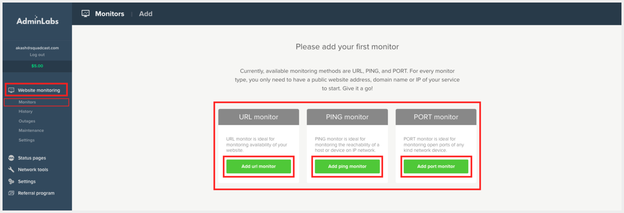 Create a Squadcast Webhook Alert in Admin Labs