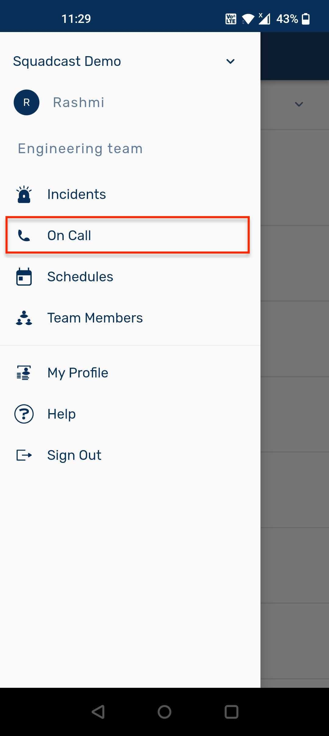 View On Call shifts for the selected team