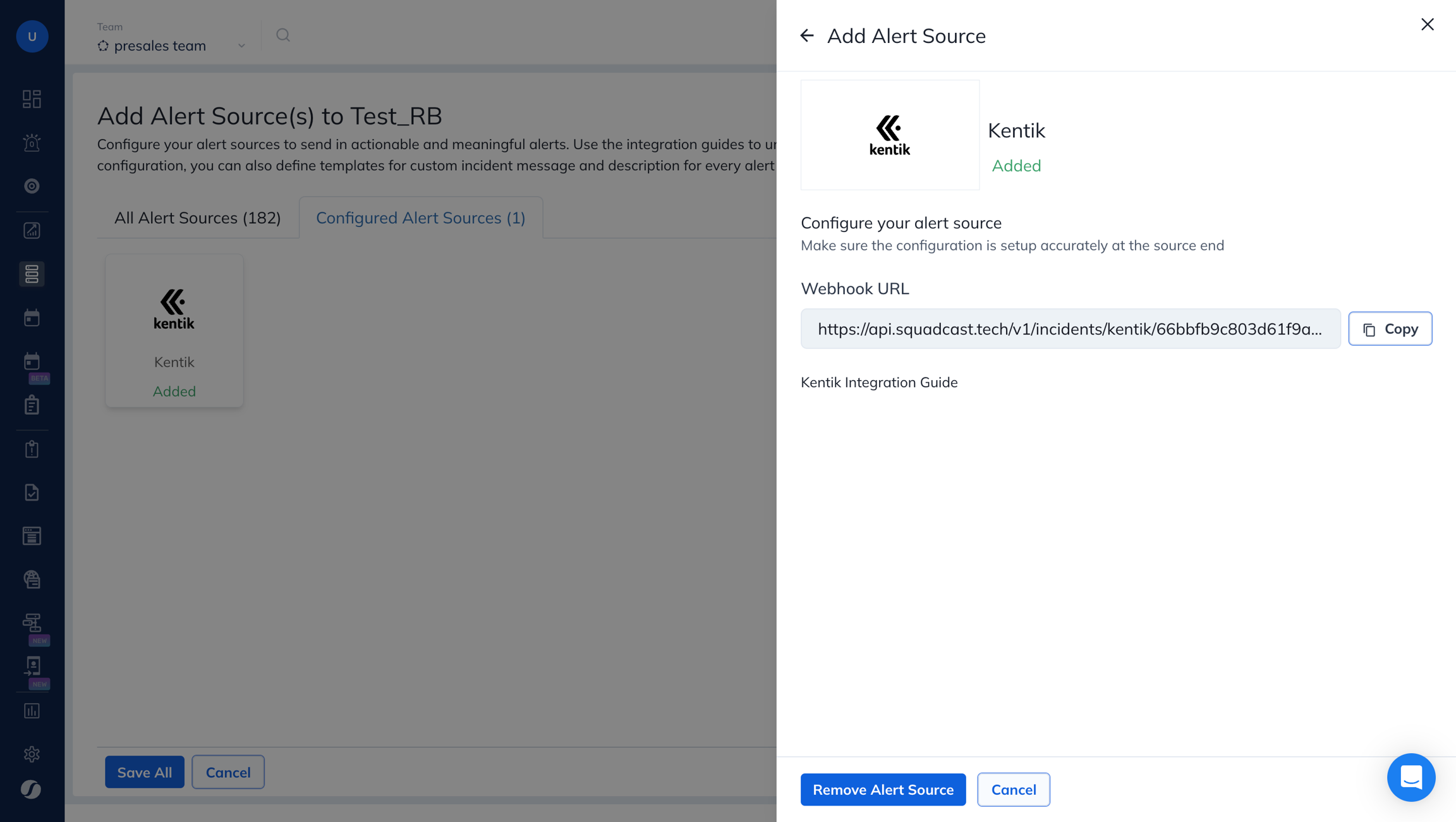 Steps to add Kentik integration to a service in Squadcast