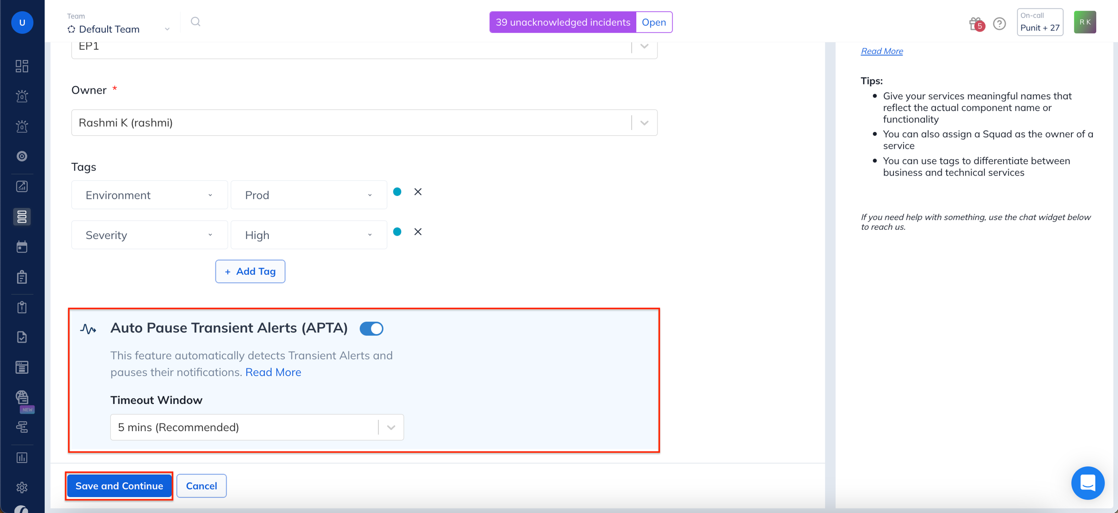 Image. Enable APTA while creating a new service