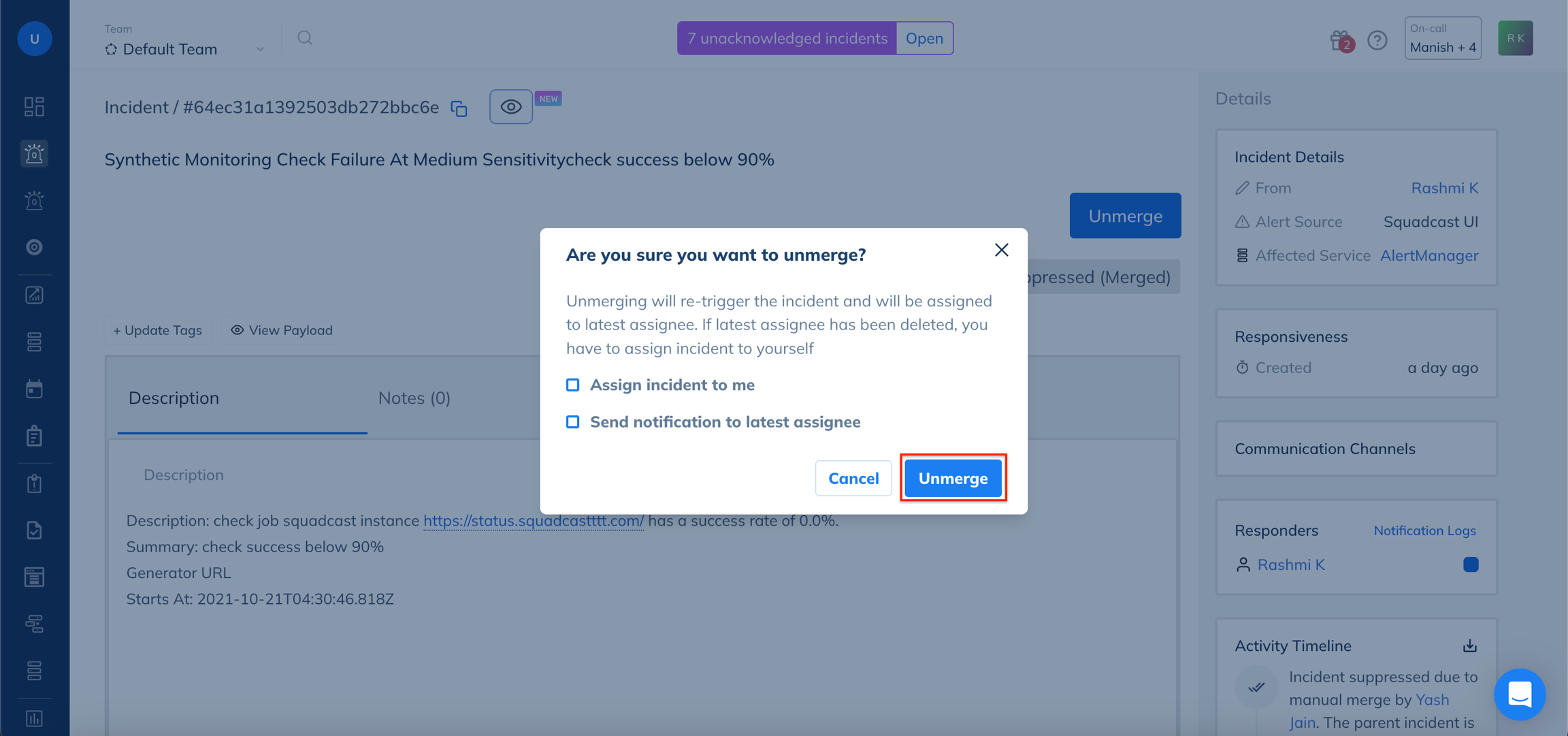Merge Incident in Squadcast for Incident Management