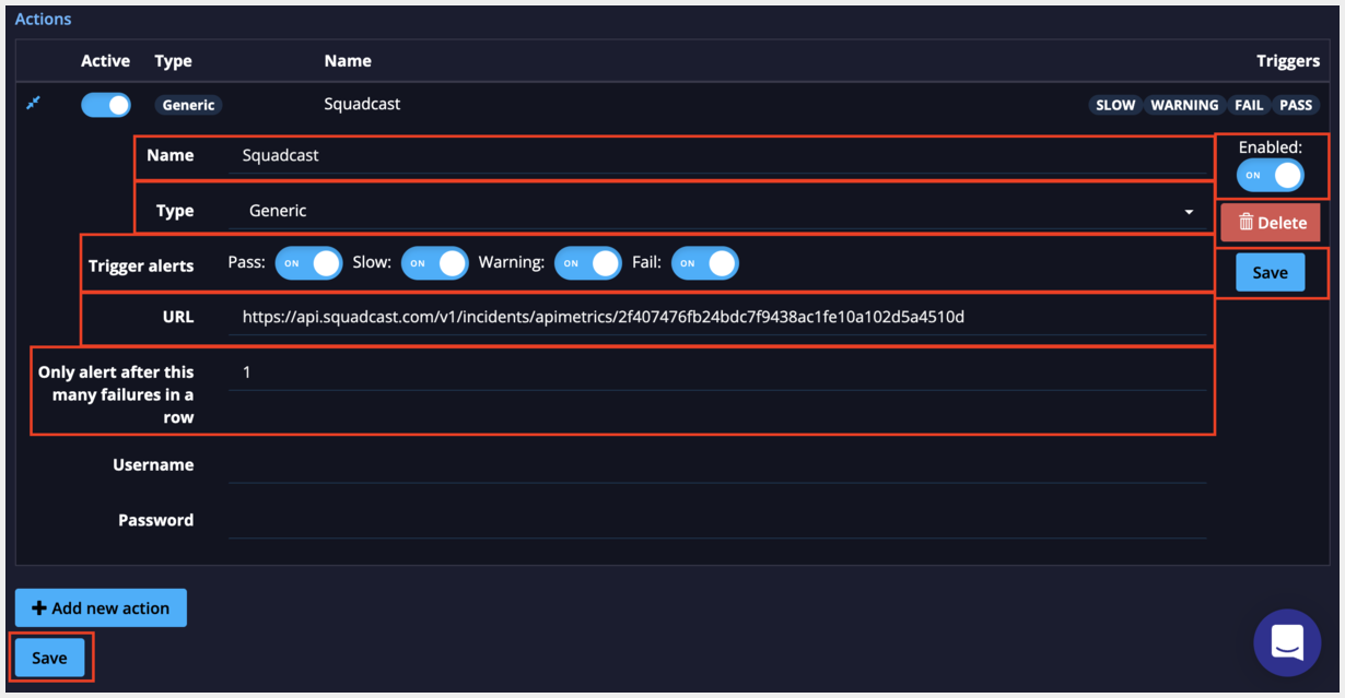 Using Squadcast webhook URL with switching on all trigger alerts