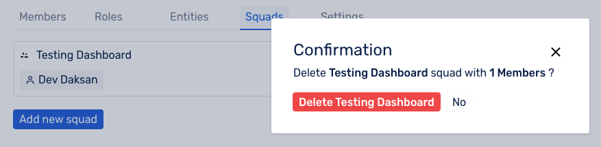 confirmation of deleting the squad in Squadcast