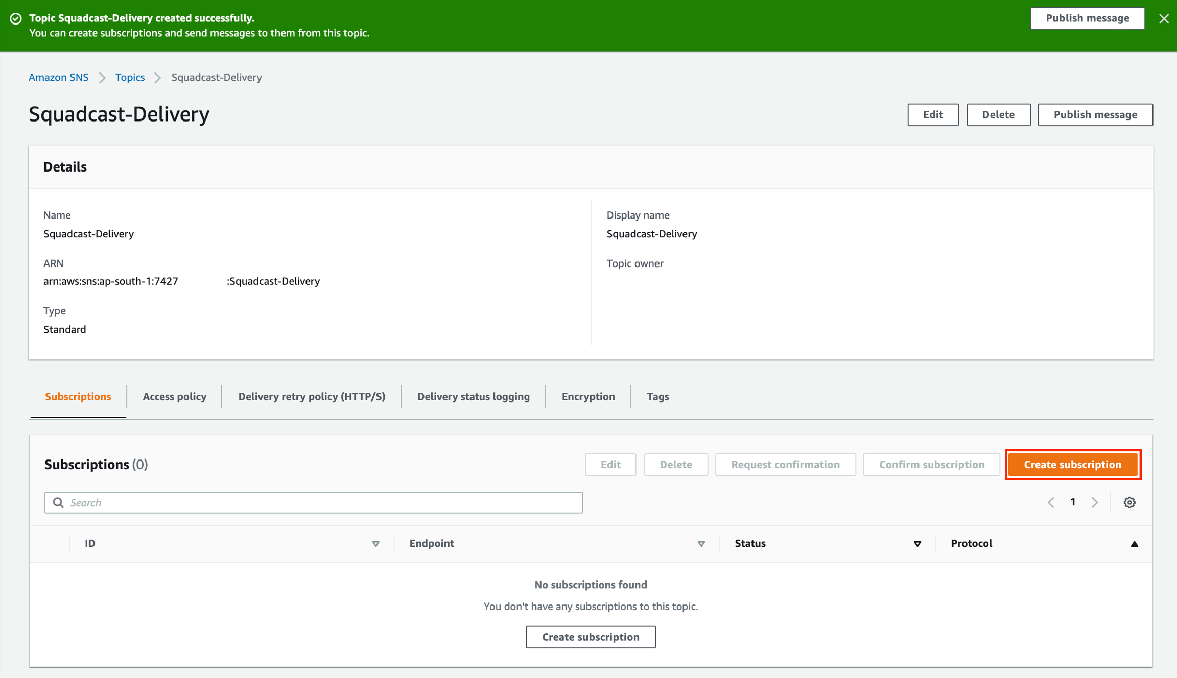 Create a Subscription in Amazon SNS