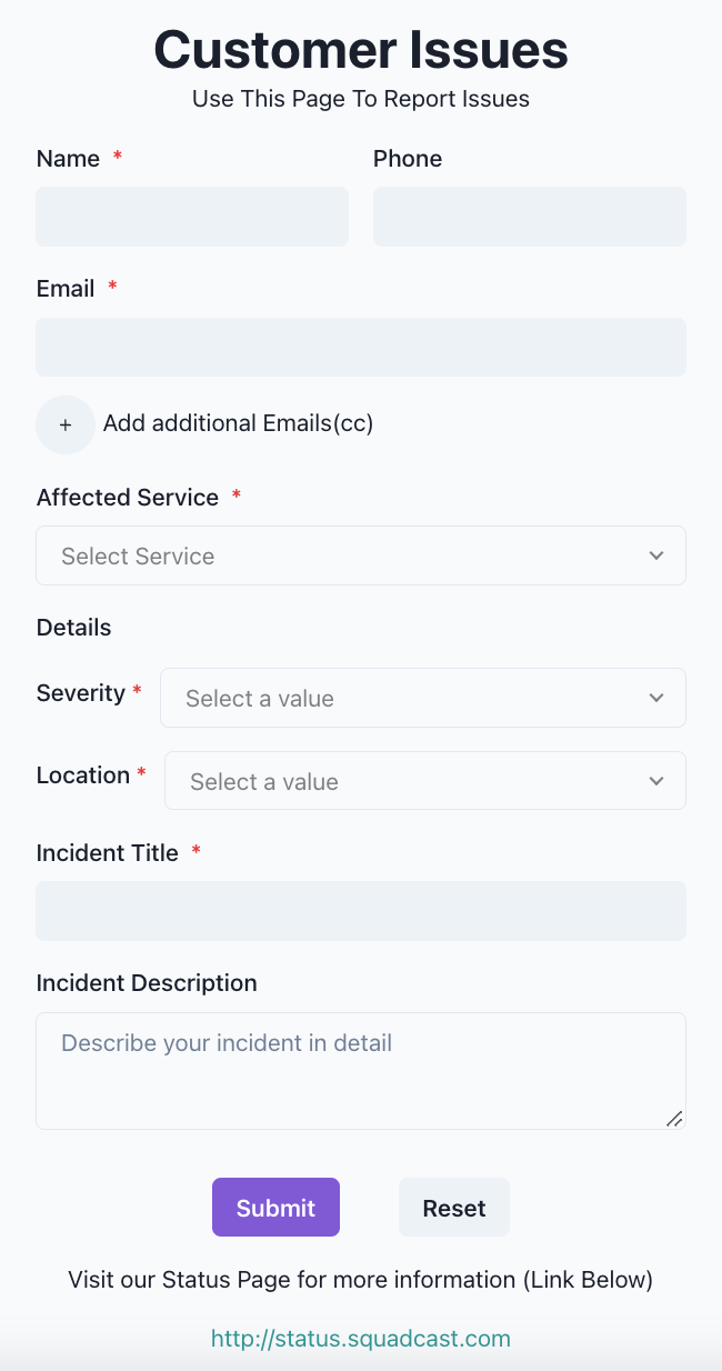 Customize the Webform in Squadcast