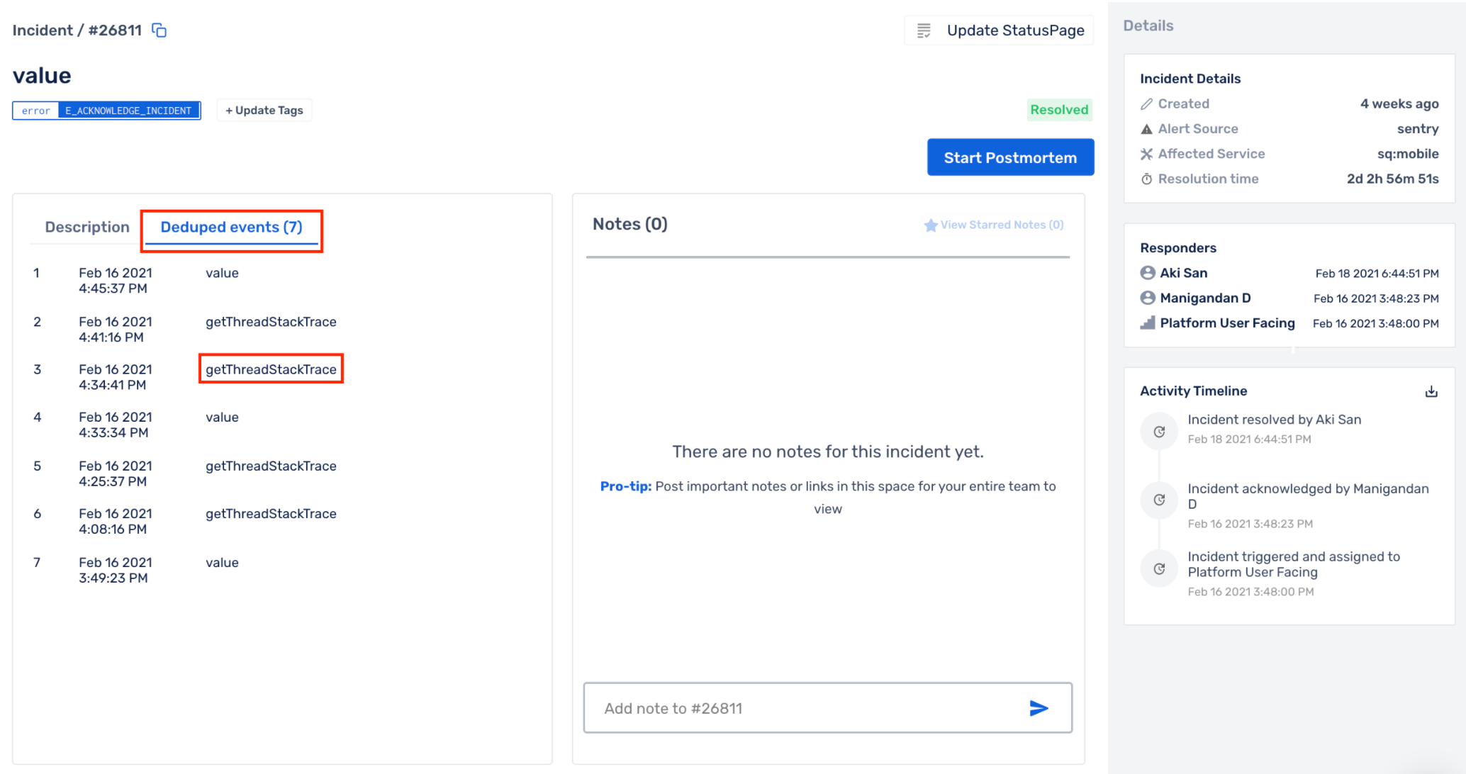 deduplication rule in Squadcast using raw string method