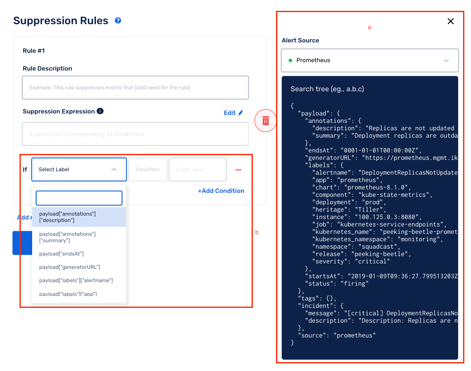 how to create alert suppression rules in Squadcast
