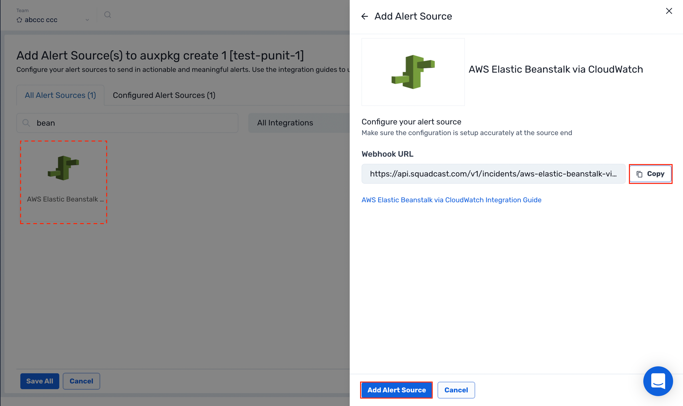 Steps to add AWS Elastic Beanstalk integration to a service in Squadcast