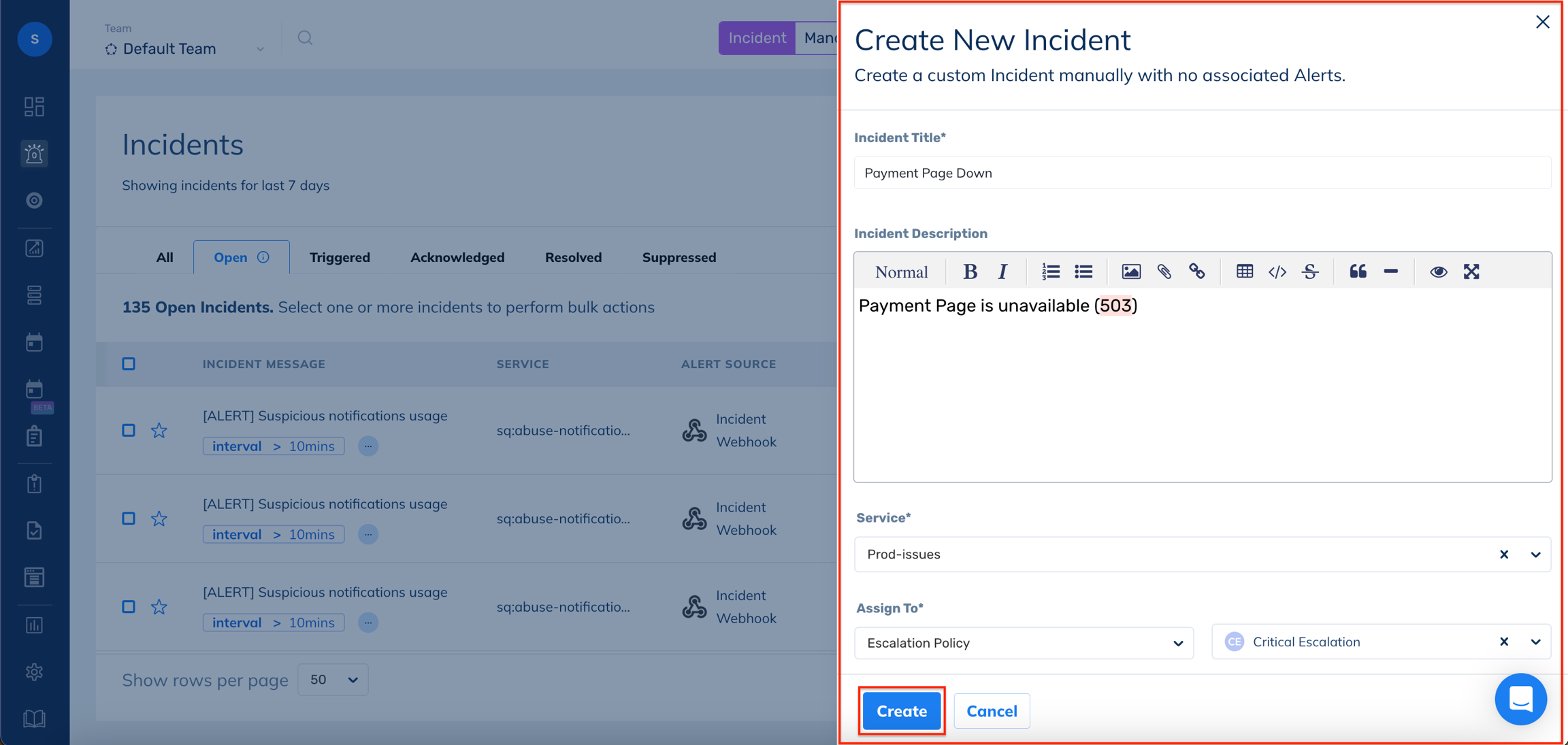 Create Incident Manually in Squadcast for Incident Management