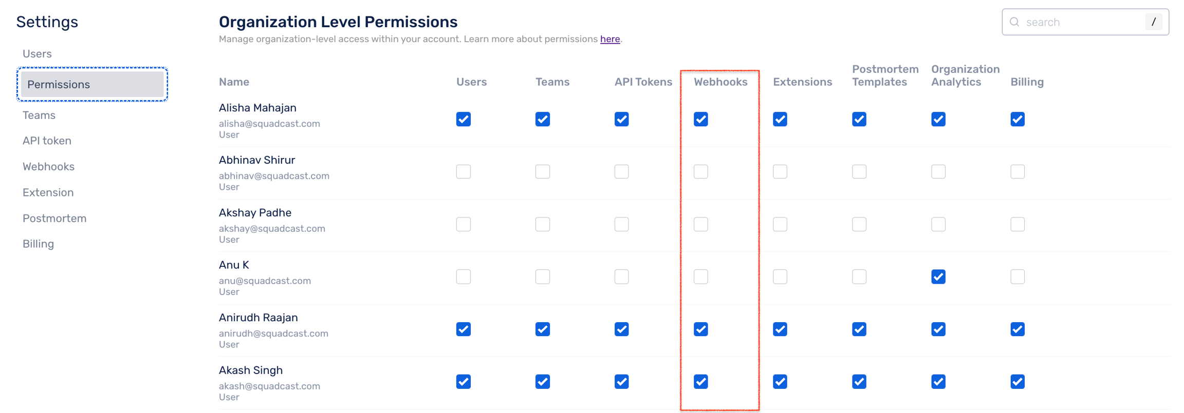 Setting up Webhooks permission