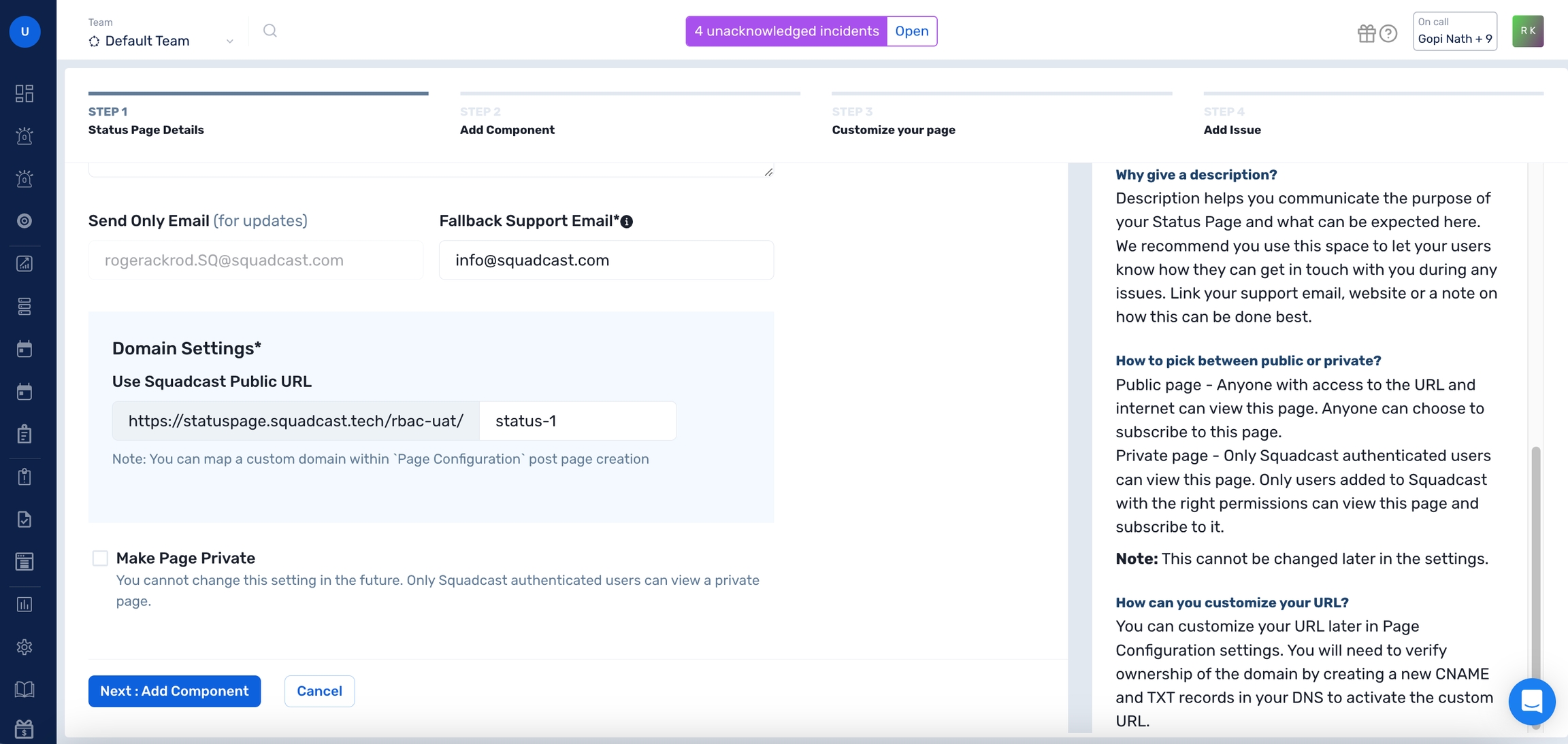 Configure Status Page