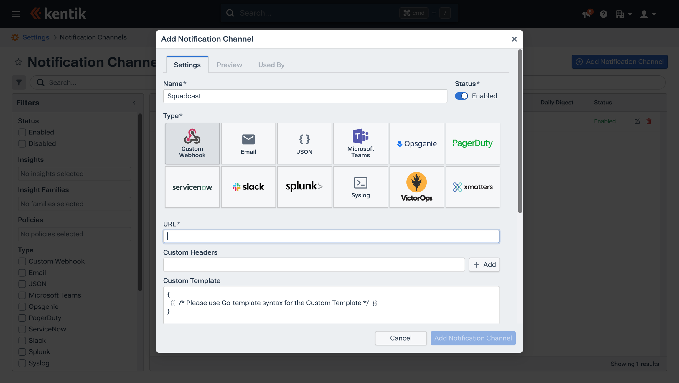 Enter the details and click on add notification channel
