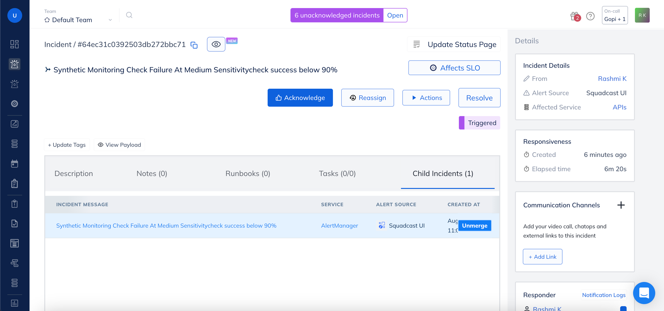 Assign unmerged incident in Squadcast for Incident Management