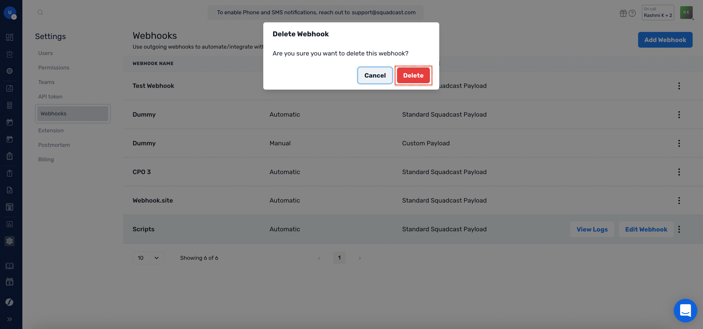 Steps to delete a Webhook