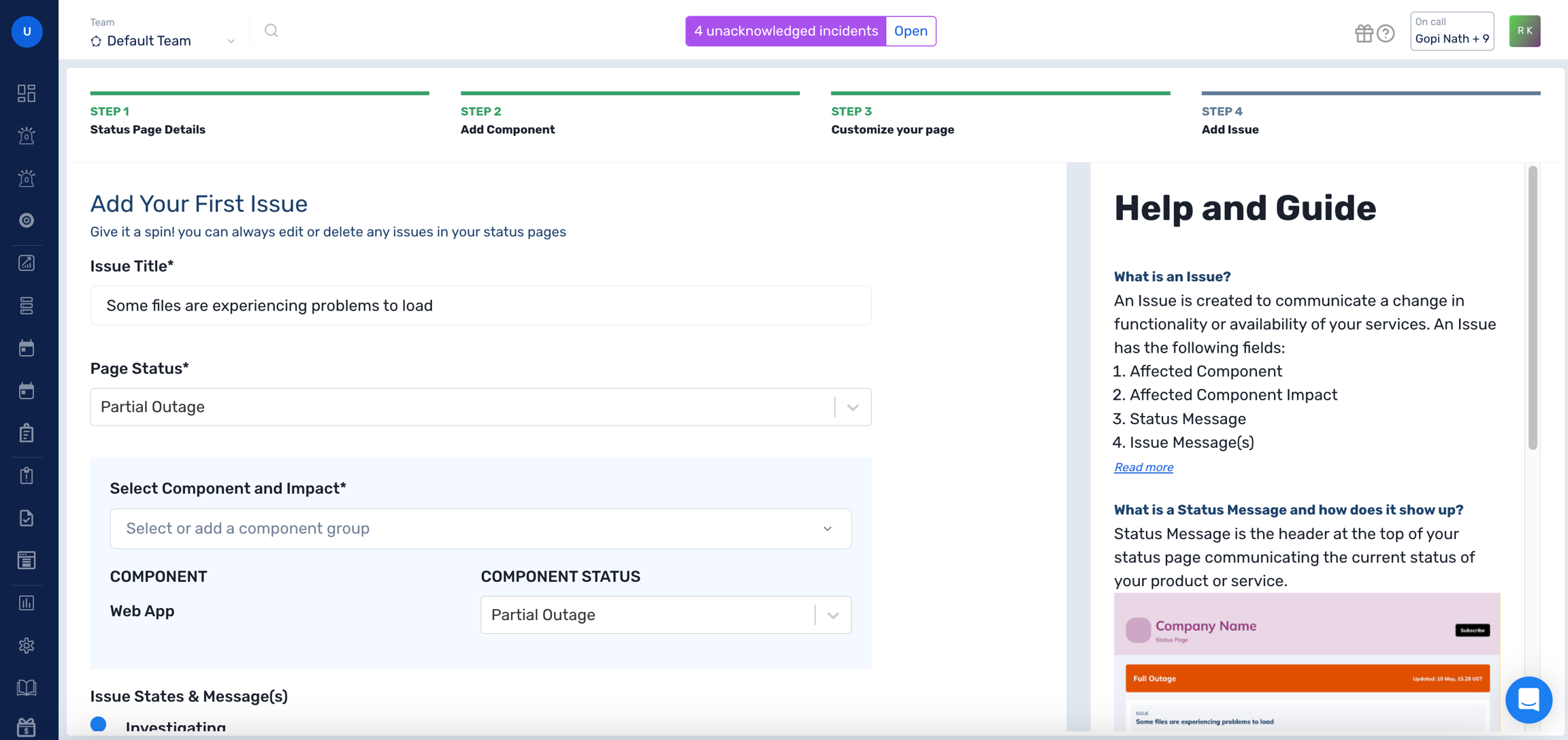 Add Issue in Status Page