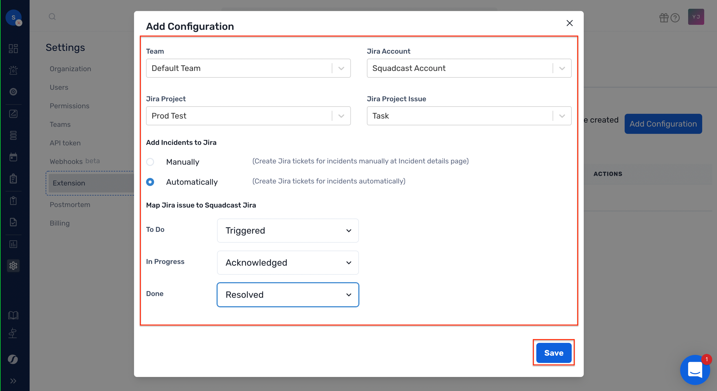 Jira cloud manual integration test in Squadcast