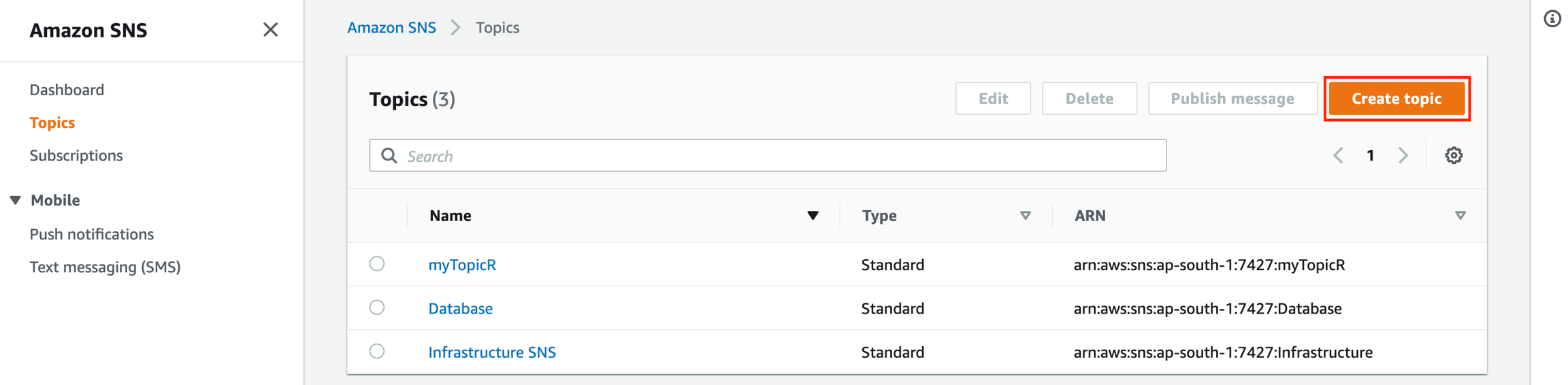 Create a topic in Amazon SNS