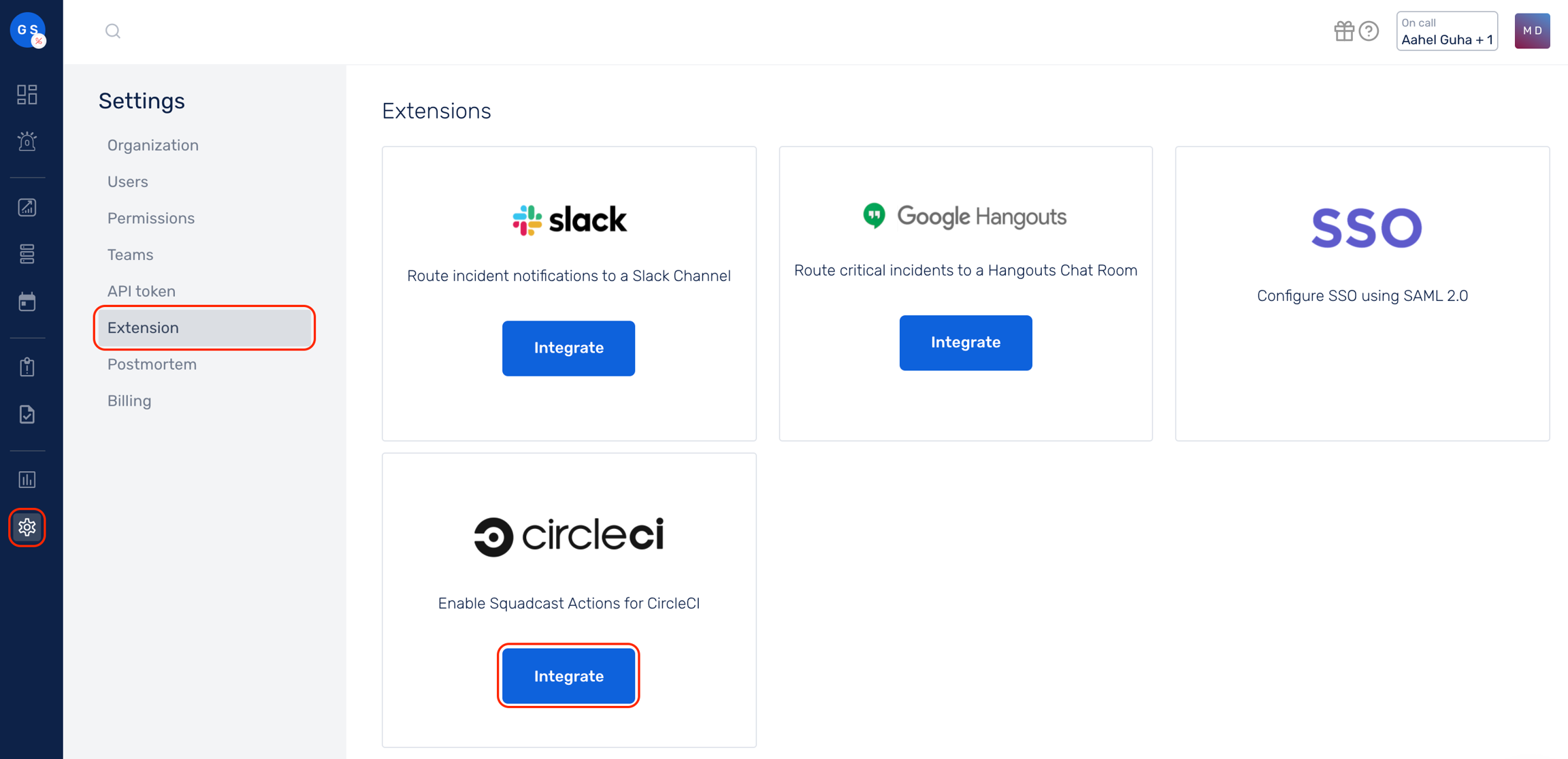 User setting in circleCI dashboard