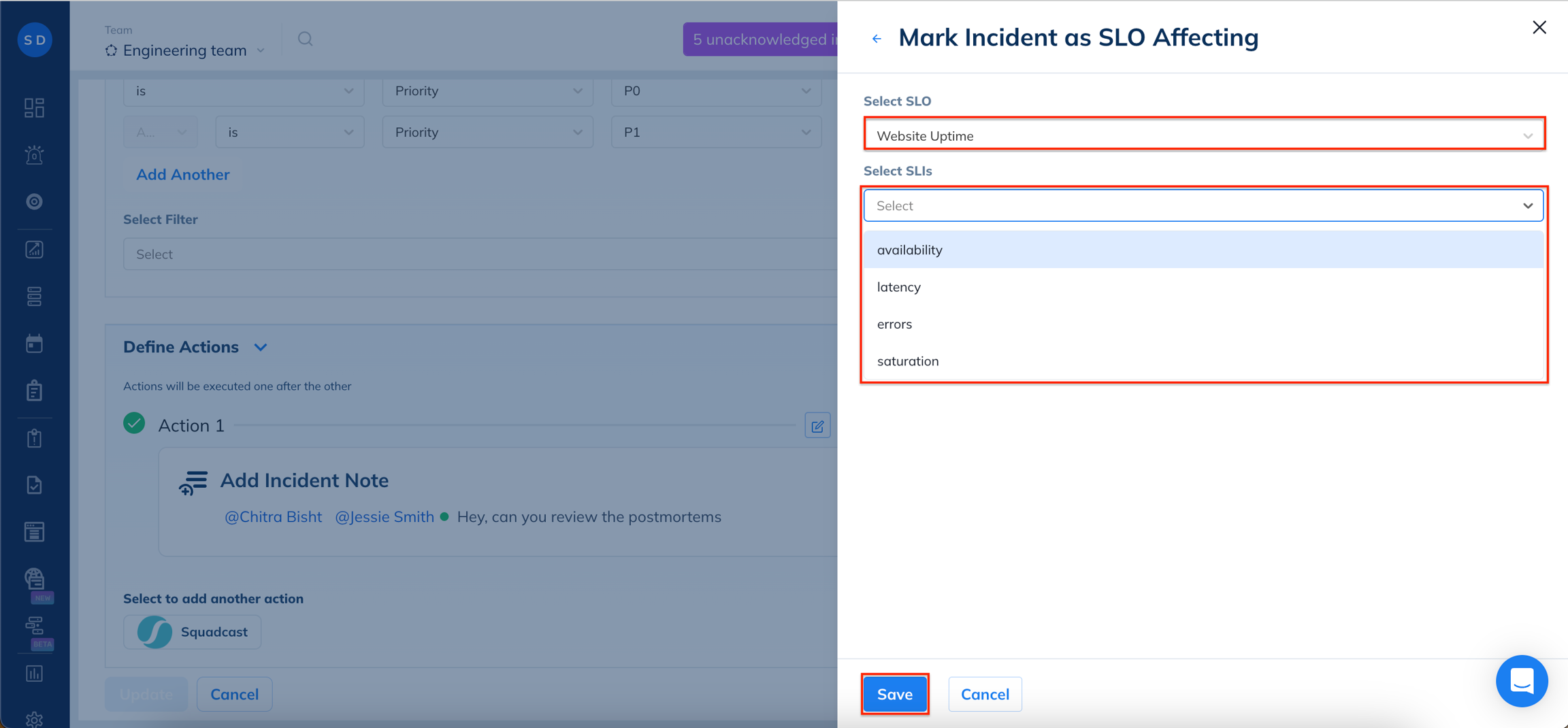 Image. Select the SLO and SLIs