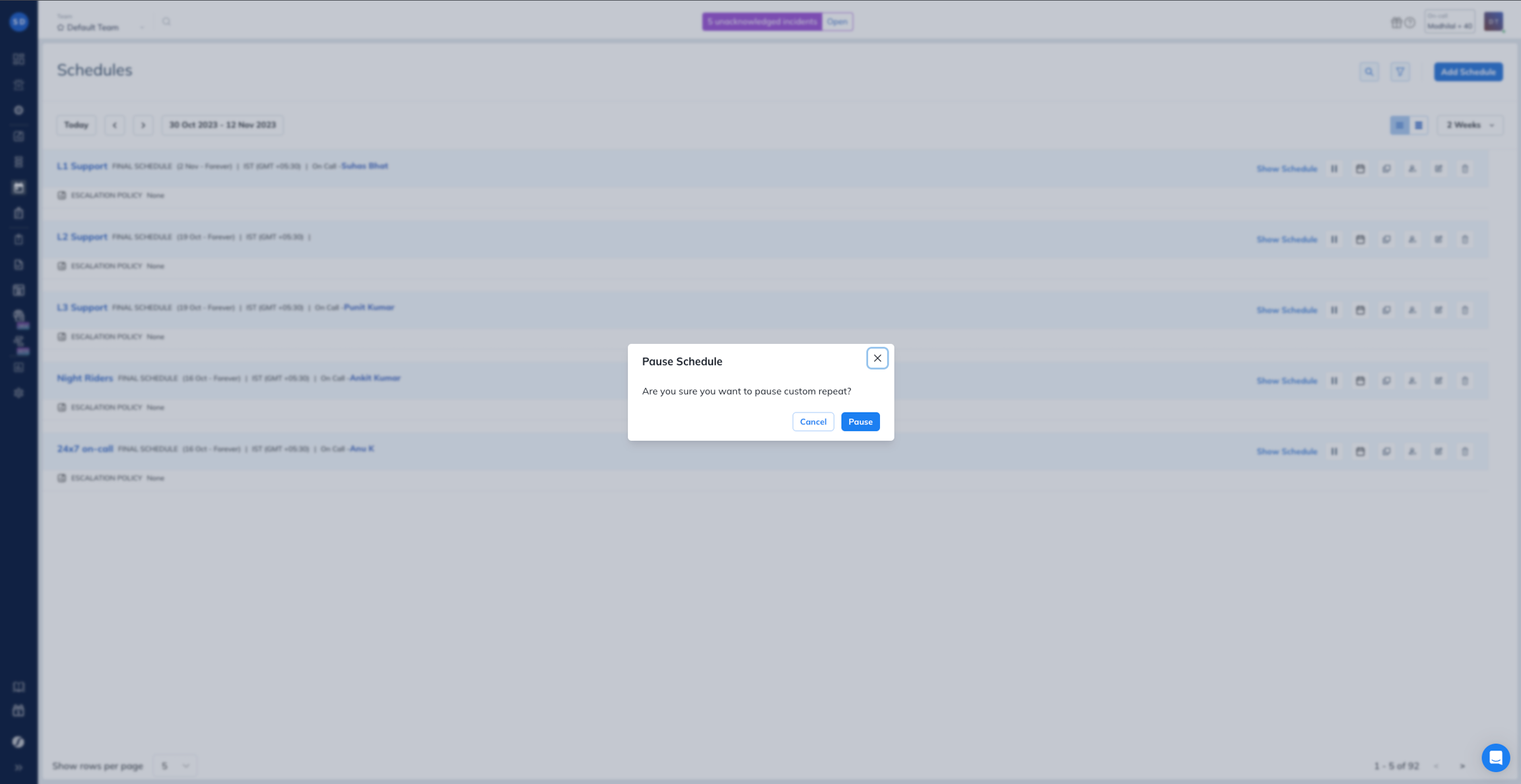 Pause a Schedule in Squadcast for Incident Management