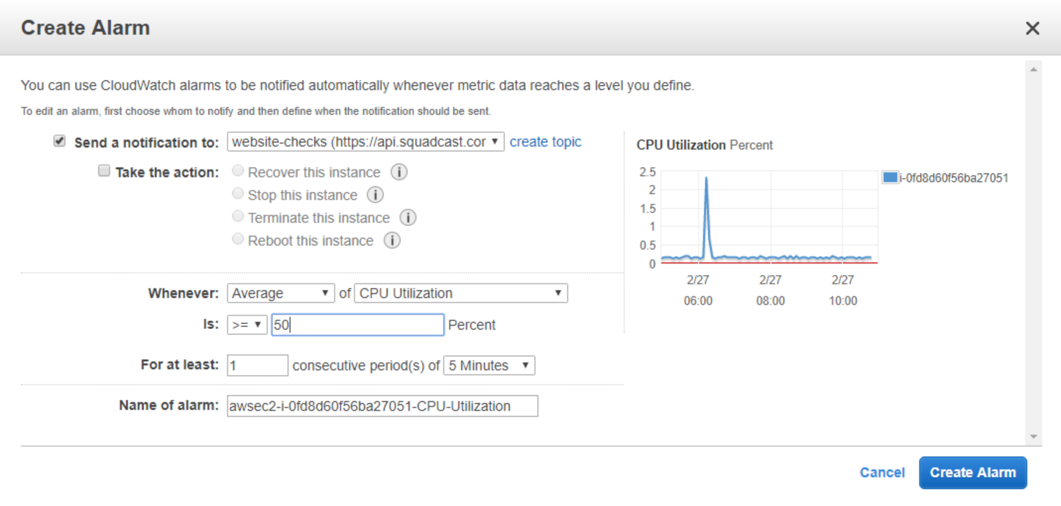 Add/Edit Alarms in EC2 - CloudWatch Monitoring - AWS Services