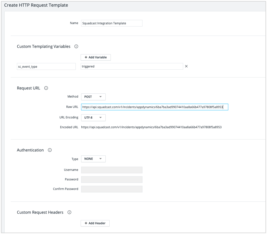 Creating HTTP request Template using raw URL in AppDynamics