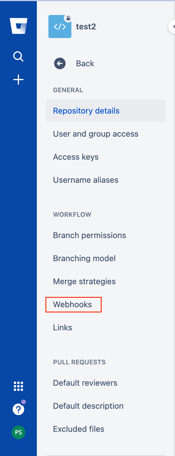 Setting up Squadcast Webhook in Bitbucket: Access repository settings to add the Webhook for Squadcast integration