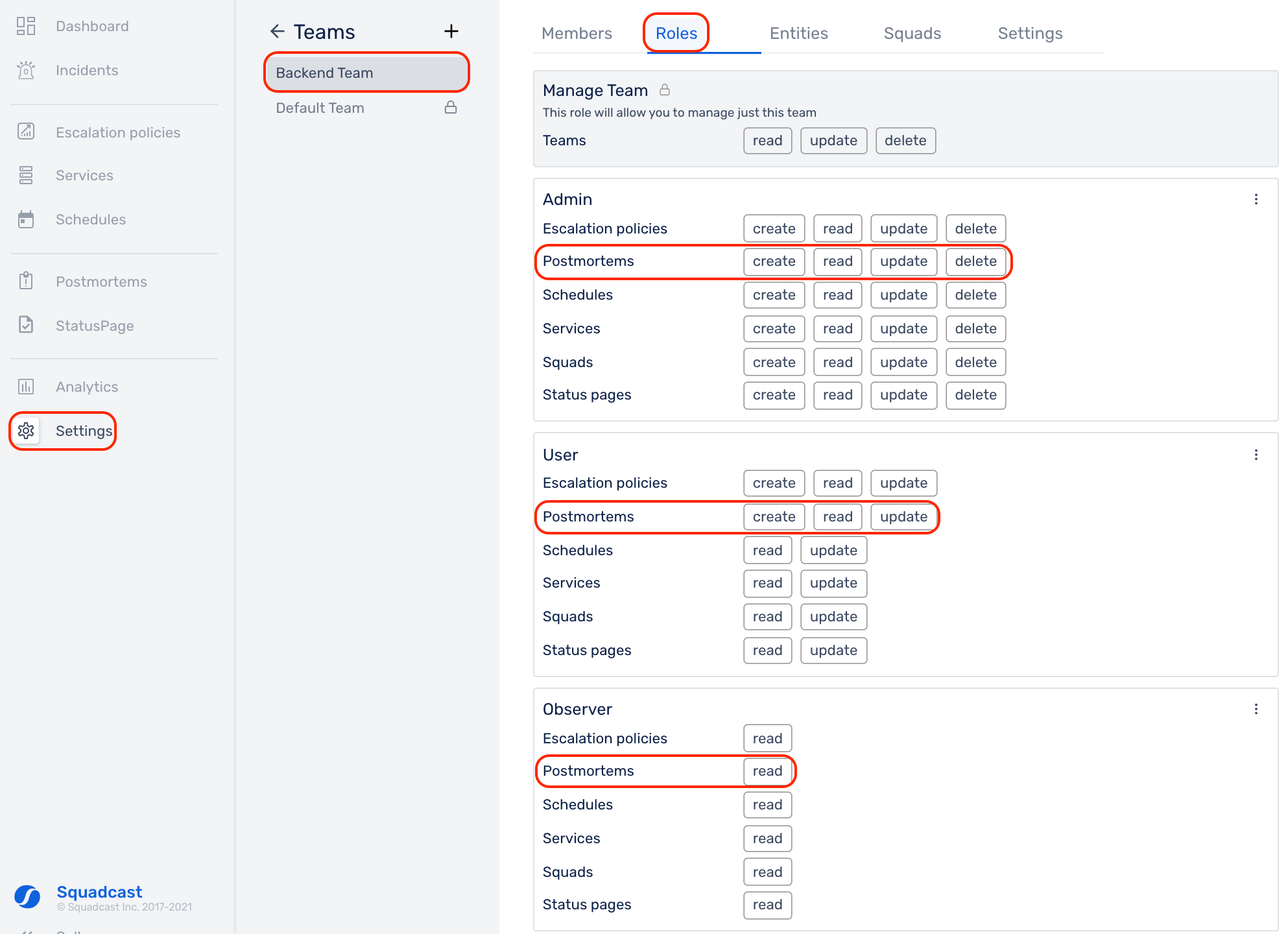 right permissions to manage postmortem