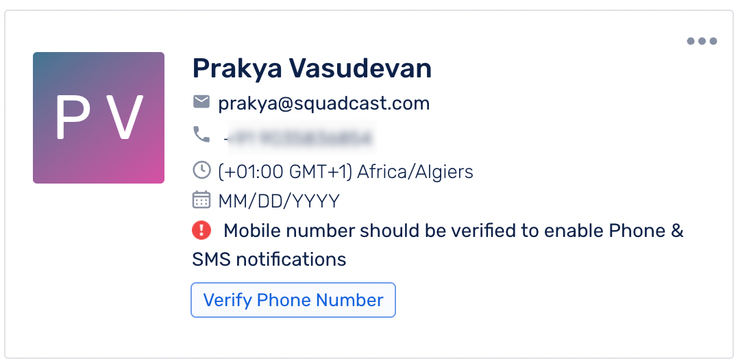 Squadcast mobile OTP verification