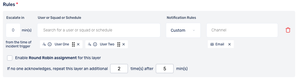 Escalation layers when round robin assignment is disabled in Squadcast
