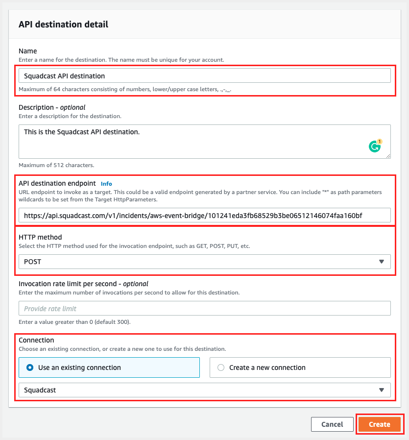 API destination details in Amazon EventBridge