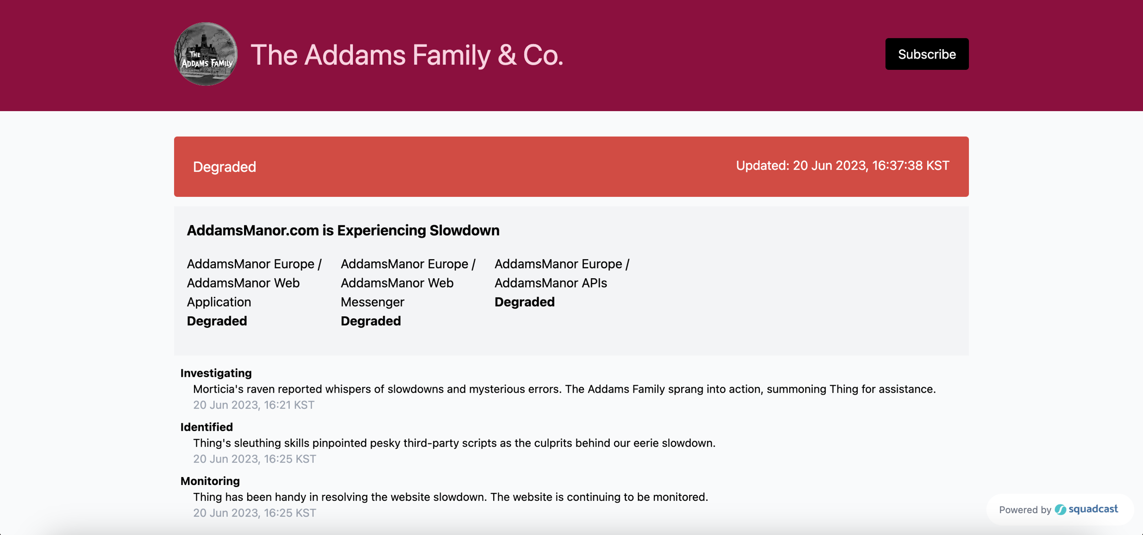 Status Message as shown in Status Page