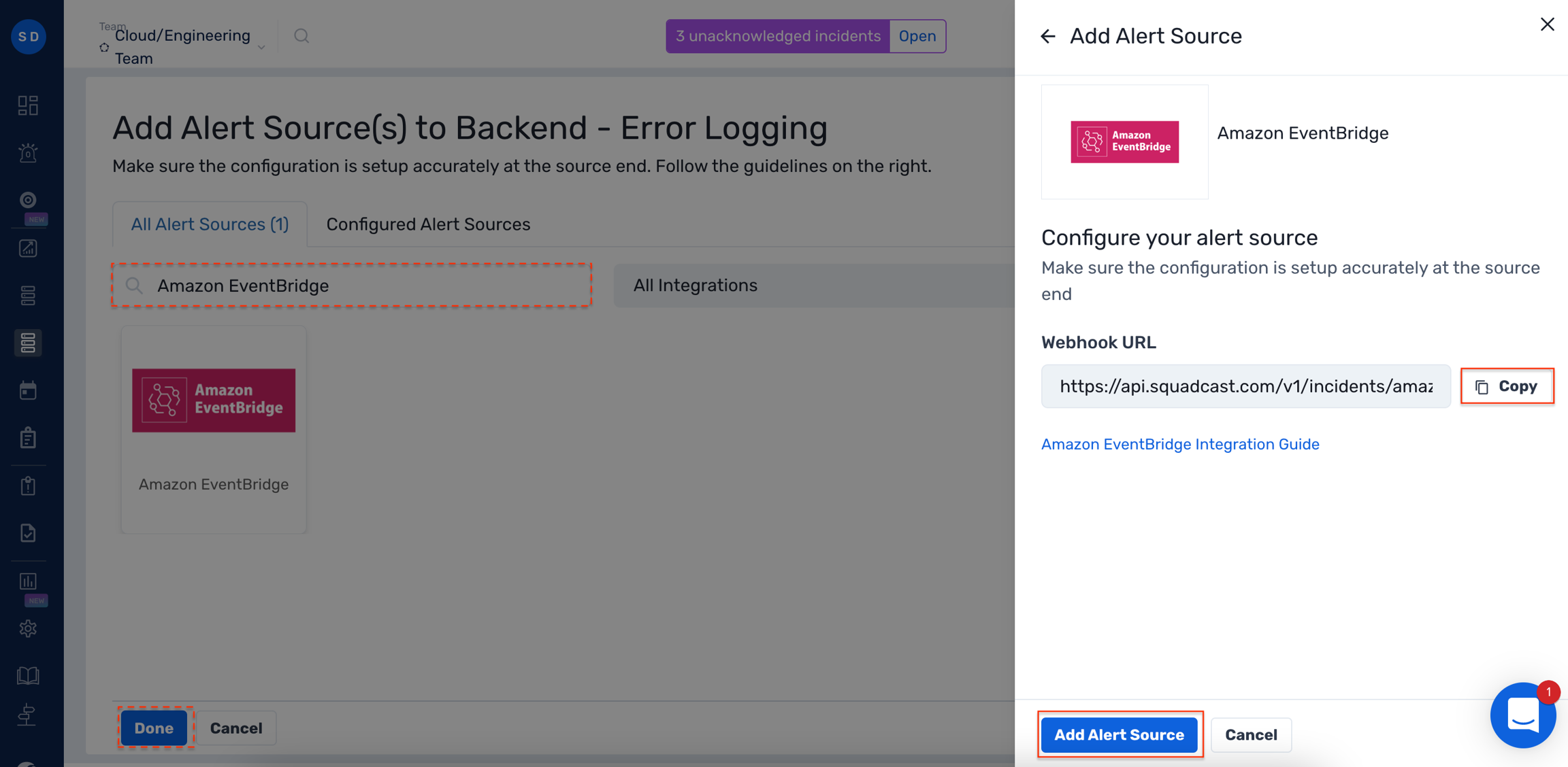Configuration of Amazon EventBridge using webhook URL