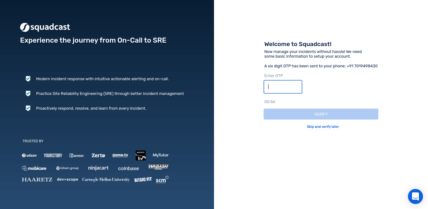 Squadcast onboarding details