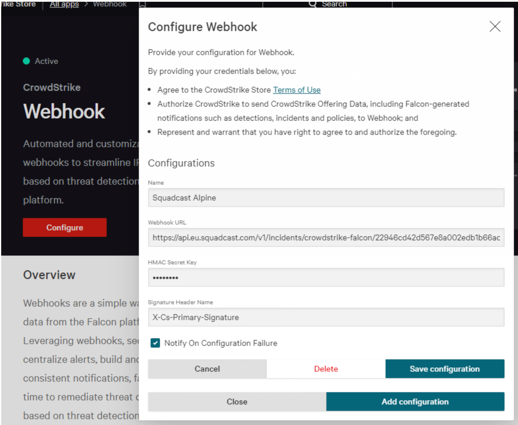 Configuration of Crowdstrike Falcon