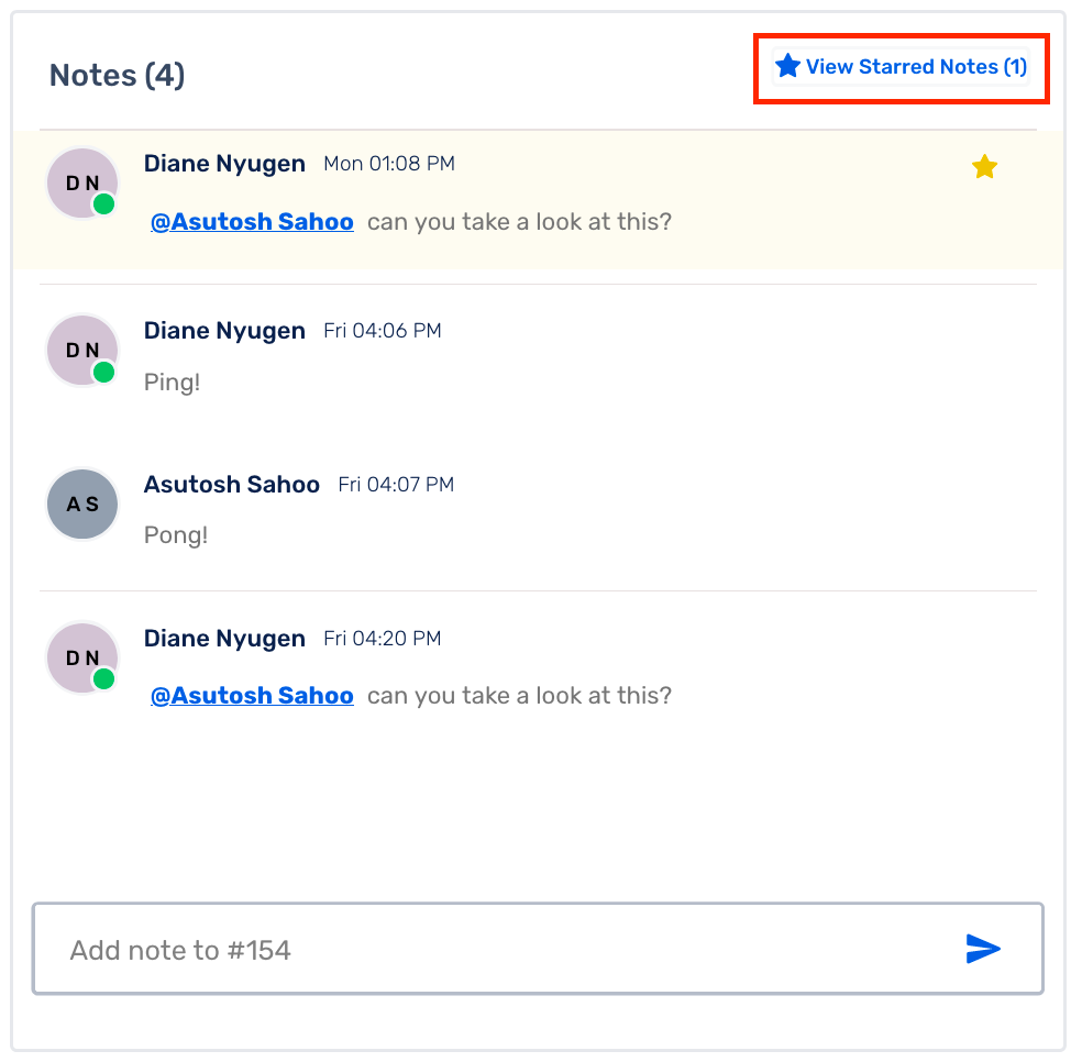Starred notes in Incident Activity Timeline