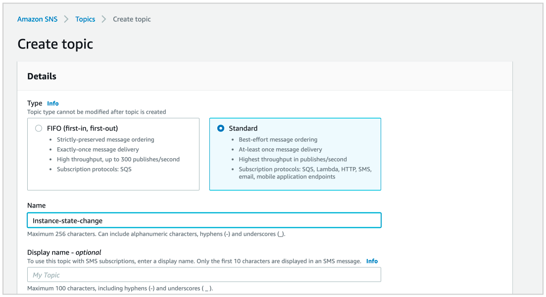 Configuring SNS Endpoint in AWS: Steps include logging in, creating a topic, and filling in details as per requirements