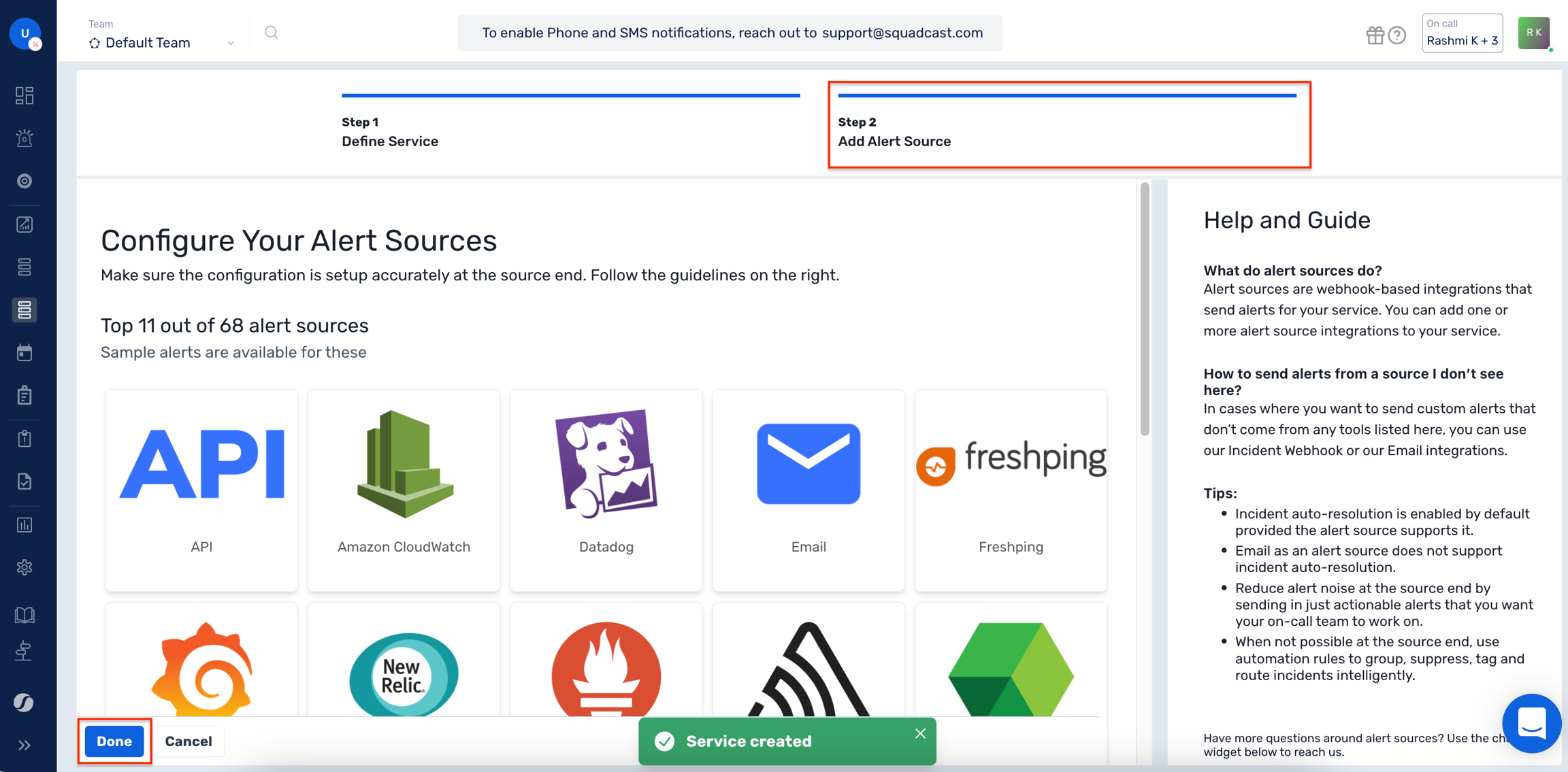 Configure an alert source to new service in Squadcast