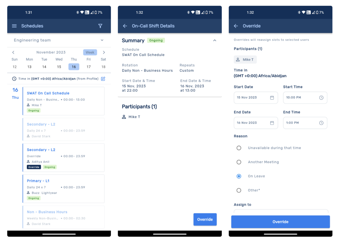 Schedule Overrides in Mobile App