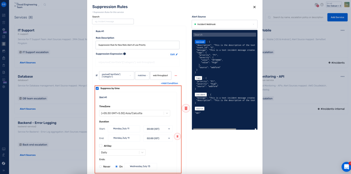 Time-Based Alert Suppression