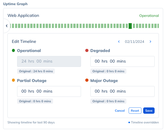 Edit Status Page Component Uptime