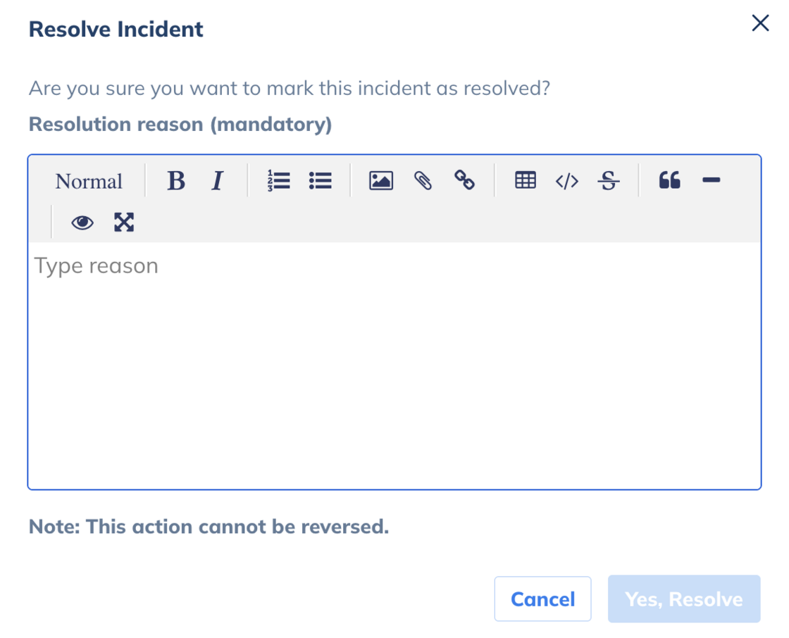 Add Resolution Reasons for Incidents