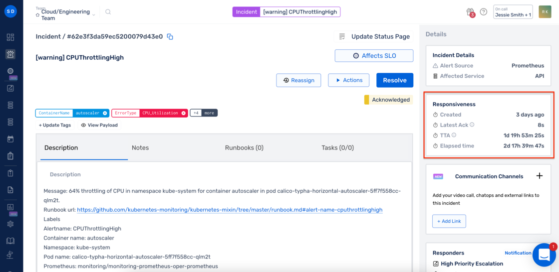 Incident Details Page: Improvements to Responsiveness Section