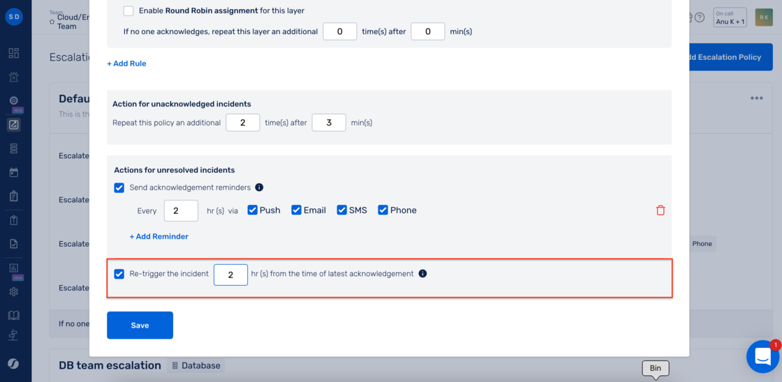 Set-up time based re-triggers for unresolved incidents