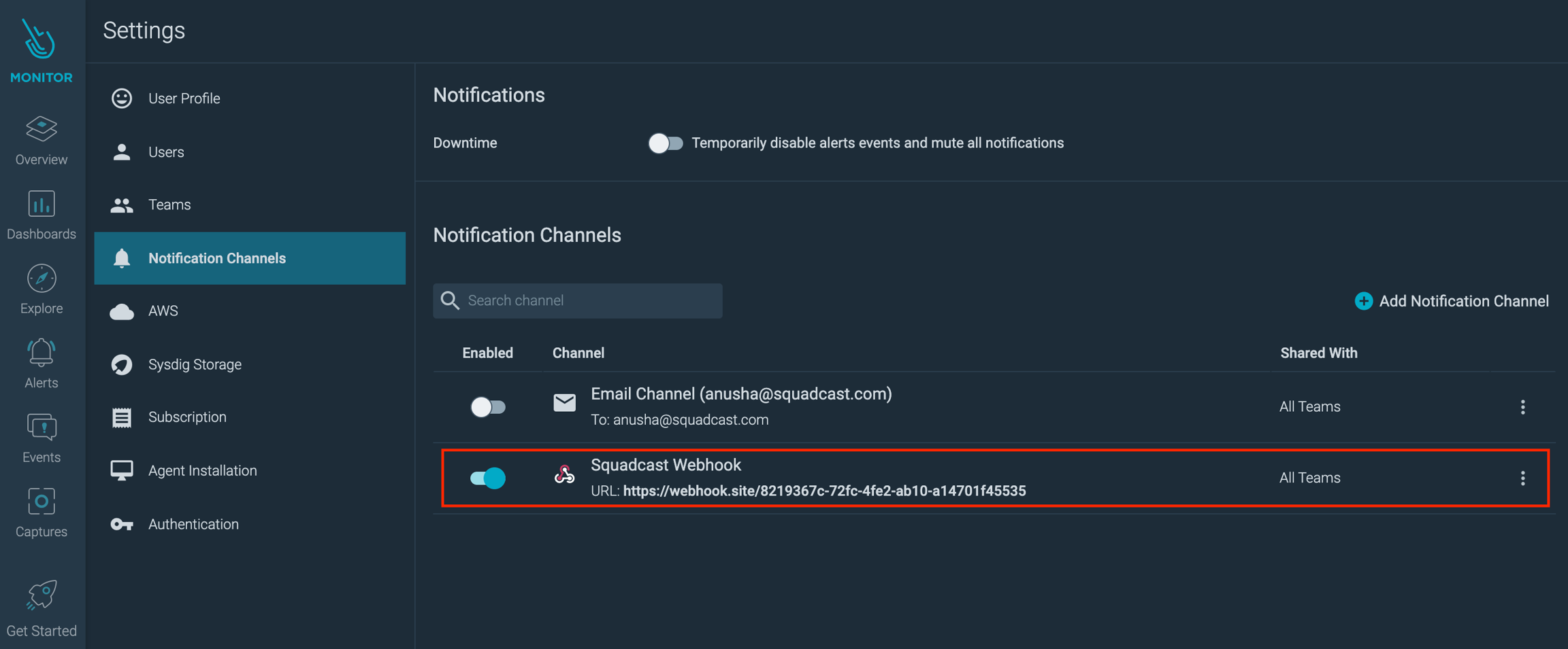 Steps to add Sysdig Monitor integration to a service in Squadcast