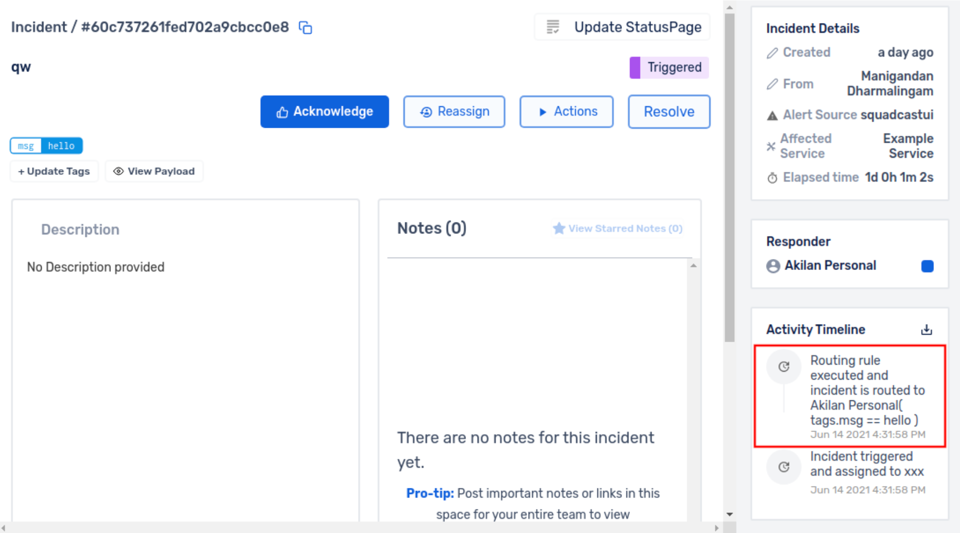 Incident Suppression update in Incident Activity Timeline
